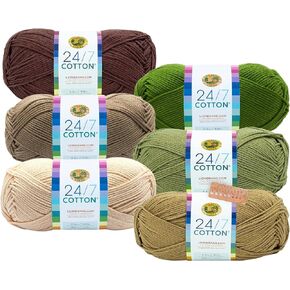 Lion Brand Yarn - 24/7 Cotton - Six Skein Assortment (Olive Tree)