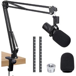 SUNMON Shure SM7B Boom Arm with Mic Cover Compatible with Shure SM7B, Ajustable Mic Stand Desk Mic Arm with Cable Sleeve, SM7B Pop Filter Reduce Background Noise