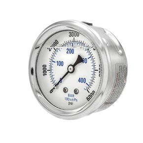 Liquid Filled Center Back Mount Pressure Gauge with 2.5" Dial, 0-6000 PSI, 1/4" Male NPT Connection, Stainless Steel CASE and Bezel (1)