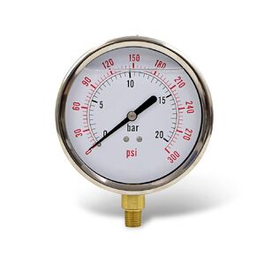Supply Giant 4" inch Dial Face, Stainless Steel, Liquid Filled Pressure Gauge, for Oil, Gas, Water, and Air Pressure Testing, with a 1/4" NPT Lower Mount Brass Connection, 0-300 Psi