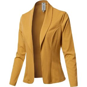 Women's Casual Work Solid 3/4 Shirring Sleeve Single Button Stretch Knit Blazer