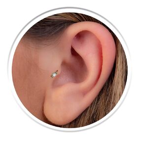 Very Tiny Opal Tragus Stud 22G - Small 14k Gold Filled Beaded Ear Tragus Pin L Shape - Multifunction Cartilage Studs For Women