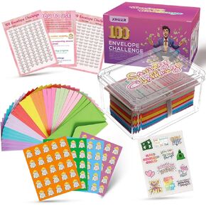 100 Envelopes Money Saving Challenge Box, Save 5050 Dollars in 100 Days Envelopes & Organizer Challenge with DIY Box, Tiktok Money Saving 100 Envelopes for Cash Challenge, Money Gift Idea (Rainbow)