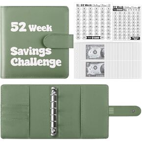 52 Week Money Saving Challenge Binder, A7 Savings Challenges Books with Cash Envelopes, Green Money Saving Budget Binder for Budgeting $1000