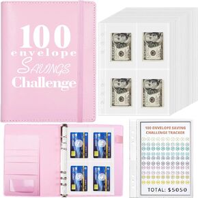100 Envelopes Money Saving Challenge Binder, 100 Envelope Challenge Binder, Easy and Fun Way to Save $5,050, A5 Budget Book with Cash Envelopes (pink)