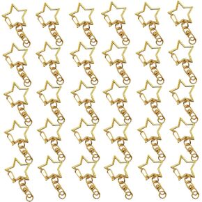 HAN SHENG 50 Pcs Metal Gold Star Design Spring Snap Keychain Clip Creative Pentagram Hanging Buckle Key Ring DIY Key Chains Accessories