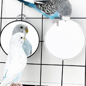 FlidRunest Bird Mirror Toy for Cage, 10X Bird Parrot Interactive Playing Cage Toy with Hook, Parrot Toy Bird Cage Mirror for Cockatiel, Parakeets, Lovebirds, Finch, Canaries, Budgie -2PCS