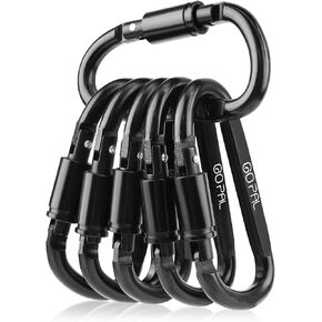 Go Pal 6Pcs Locking Carabiner Clip, 3.15" Aluminum D-Ring Caribiniers, Black Keychain Carbineers-Lightweight&Strong for Outdoor Camping, Hiking, Fishing, Traveling