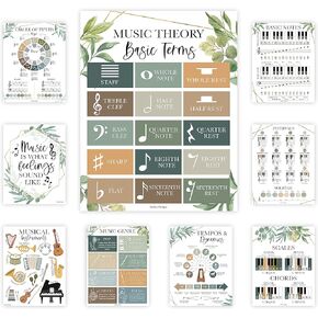 Hadley Designs 9 Music Classroom Posters – Greenery Music Classroom Decor, Choir & Solfege Prints, Bulletin Board Decorations, Educational Supplies for Teachers