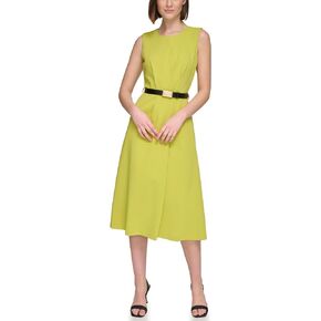 Calvin Klein Women's Sleeveless Scuba Crepe Belted Midi Dress