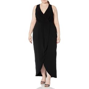 Dress the Population Women's Size Ariel Sleeveless Plunging Long Gown Wrap Dress Plus in Saudi Arabia