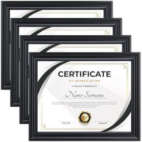 Toner Depot 8.5x11 Certificate Frame,Document frames for Wall Or Tabletop Display,Diploma Frames For Degree Award with Real Glass Front,Set of 4 (Black)