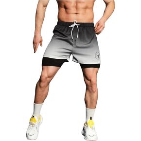 SOLY HUX Men's Gradient Athletic Shorts Letter Graphic Drawstring Waist Workout Running Shorts with Pockets