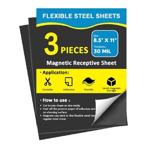 Non-Magnetic,Metal Sheets for Magnetic Receptive with Adhesive Backing,30 Mil Thick,8.5x11,Peel and Stick Steel,Flexible Sheet for Magnets-3 Piece