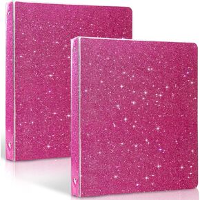 2 Pcs 3 Ring Binder 1 Inch Binder Organizer (10'' x 11.6'') Holds 8.5’’ x 11’’ Letter Size 300 Pages,Glitter Pink Binders for Office Supplies Planning Silvery