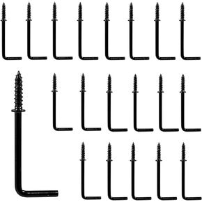 Auvotuis 20Pcs L Screw Hooks 2 Inch, Metal L Shaped Hooks Square Bend Hooks, Black Right Angle Hook L Hooks for Hanging