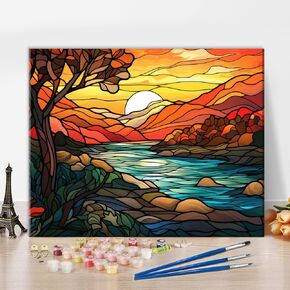 Rebotipy Painting by Numbers Kit for AdultsAbstract Stained-Glass Tree Paint by Numbers for Beginner,Oil Painting Acrylic Paints for Home Decor 16x20 Inch