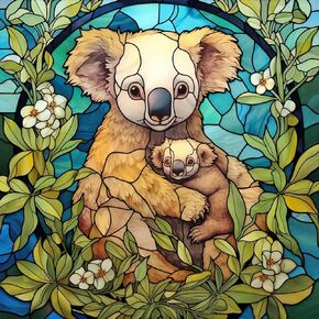 EOBROMD Diamond Art Painting Kits for Adults, 5D Stained Glass Koala Diamond Art Painting Kits for Beginners, DIY Paint Picture with Full Drill Diamond Dots for Home Wall Art Decor 12x12inch