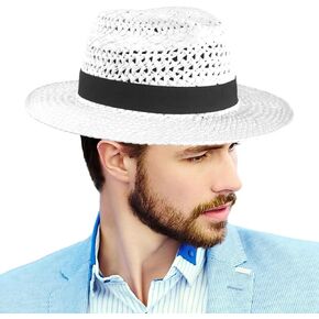 Straw Fedora Hats for Men Women Wide Brim Panama Summer Beach Sun Hat