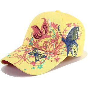 Women Embroidery Butterfly Baseball Cap Flower Print Bling Cap Sun Hat Adjustable