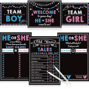 Outus Baby Gender Reveal Deco Gender Party Photo Props Gender Photo Sign Gender Reveal Games Posters Party Baby Supplies Set with 2 Pieces Erasable Marker for Boys Gender Party Games Girls Decorations