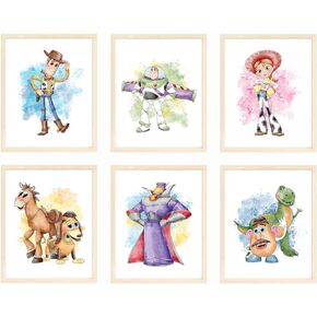 Nistio® Toy Story Watercolor Prints, Toy Story Wall Art Decor, Toy Story Poster, Woody Sheriff, Buzz Lightyear, Mr. Potato Head, Set of 6, 8x10 inches (Unframed)
