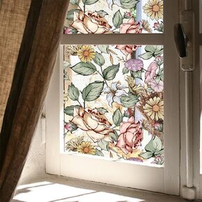 WBQMUNY Window Privacy Film Stained Glass Window Clings,Decorative Window Tinting Film for Home Anti-UV Glass Window Film,Stained Glass Window Film for Home Window17.7 x39.5 (DJ3048)