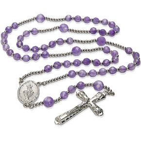 Our Lady Rosary Beads Catholic for Women, Miraculous Medal original Amethyst and Stainless Steel Rosary