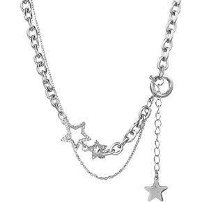Y2k Star Necklace Star Grunge Punk Aesthetic Layered Necklace Boho Choker Necklaces Statement Silver Necklace Chain Jewelry for Women Teen Girls Christmas New Year Jewelry Gift