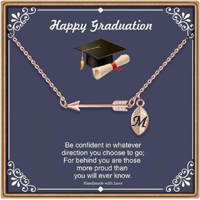 IEFLIFE Graduation Gifts for Her 2024, 14K White Gold/Rose Gold Plated Graduation Arrow Initial Necklace Senior High School College Graduation Gifts for Her Girls Women Friends Daughter Sister