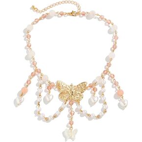 Gopbrer Y2k Heart Butterfly Necklace, Bead Pendant Necklace, Y2k Jewelry Cute Gifts for Women and Girls