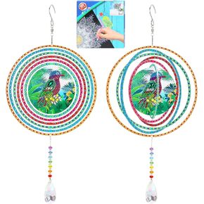 Liccyy New 3D Hang Diamond Art Painting Wind Chime Suncatcher Kits Accessories for Adults Kids Beginners, 5D Crystal Gem Art Paint Suncatcher by Number DIY Gift Home Garden Window Decoration, Bird
