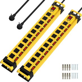 Plug'n 8 Outlet Long Power Strip,2700J Surge Protector with Individual Switches,Wide Spaced,Heavy Duty Power Strip with 6FT/14AWG/15A Power Cord and Flat Plug for Workshop,Garage,Industrial,Home