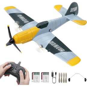 HAWK'S WORK 3 Channel RC Plane BF-109, Remote Control Airplane Ready to Fly, 2.4GHz 6-axis Gyro Stabilizer, Easy to Fly for Kids & Beginners