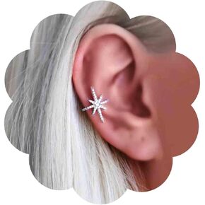 Boho Crystal Northstar Ear Cuff Earrings Rhinestone Star Cuff Earrings Gold Cz North Star Cuff Earrings Starburst Non Pierced Clip on Earrings Jewelry for Women and Girls