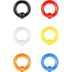ZS 6Pcs Captive Bead Rings Spring Action BCR Ball Rings, 0G 2G 4G 6G 8G 12G PA Ring, Acrylic Nose Septum Rings Pierced Body Jewelry for Men Women