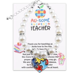 WSNANG Autism Teacher Gift Teach Love Autism Bracelet Special Teachers Appreciation Gift Autism Awareness Jewelry with Message Card