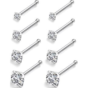 Yaalozei 22G 20G 18G G23 Titanium Nose Ring Studs Hypoallergenic Straight Nose Studs Multicolored Opal Nose Stud Silver Nostril Piercings Nose Piercing Jewerly for Women Men CZ 1.5mm 2mm 2.5mm 3mm