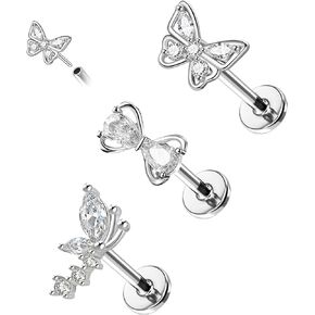 FLOGWE 16G 316L Pushin Lip Rings Heart Nose Stud Rings Leaf Nose Rings Top Push in Threadless Surgical Steel Flat Back Lobe Helix, Tragus, Conch Cartilage Earring Piercing Jewelry