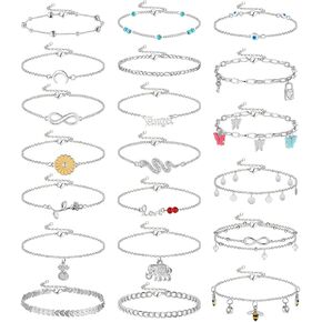 20Pcs Ankle Bracelets for Women Boho Layered Anklet Bracelets Beach Anklet Set Adjustable Chain Anklet Butterfly Evil Eye Flower Anklet Foot Jewelry