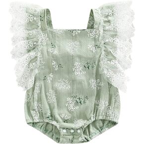 Newborn Baby Girls Lace Ruffle Sleeveless Romper Bodysuit Floral One-piece Jumpsuit Outfit