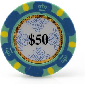 رقائق لعبة البوكر من Versa Games Monte Carlo Clay بوزن 13.5 جرام - عبوة من 50 قطعة (اختر الألوان)
