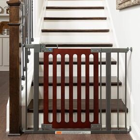 Qdos Safety Spectrum Designer Baby Safety Gate - Meets Tougher European Standards - Modern Design and Unparalleled Safety - Furniture Grade Wood - Simple Installation | Pressure Mount | Mahogany