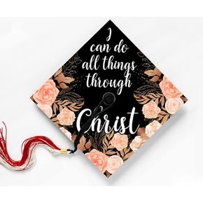 I Can Do All Things Through Christ, Bible Verse Saying, Sticker Design for Graduation Cap, Grad gift, Class of 2024