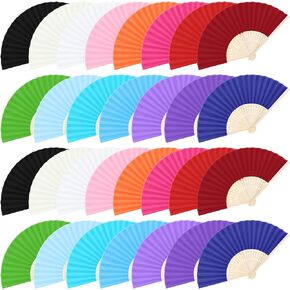MCEAST 30 Pieces Silk Folding Fan with Bamboo Frames, Handheld Fan Folding Hand Fan Foldable Fan for Wedding Gifts, Party Favors, Home Decoration, Multicolor