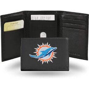 Rico Industries NFL Miami Dolphins Embroidered Genuine Leather Trifold Wallet