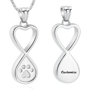 Yinplsmemory Pet Paw Print Urn Necklace for Ashes for Dog/Cat Ashes Infinity Love Pet Cremation Jewelry for Ashes Keepsake Necklace