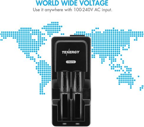 شاحن بطارية ليثيوم أيون Tenergy TN270 لبطاريات 18650/18500/14500 القابلة لإعادة الشحن، شاحن ذكي سريع 2 خليج للمصابيح الكاشفة/بطاريات الكاميرات الرقمية in Saudi Arabia