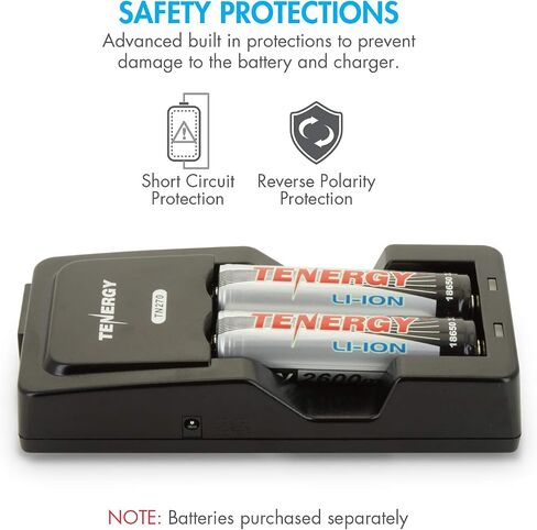 شاحن بطارية ليثيوم أيون Tenergy TN270 لبطاريات 18650/18500/14500 القابلة لإعادة الشحن، شاحن ذكي سريع 2 خليج للمصابيح الكاشفة/بطاريات الكاميرات الرقمية in Saudi Arabia