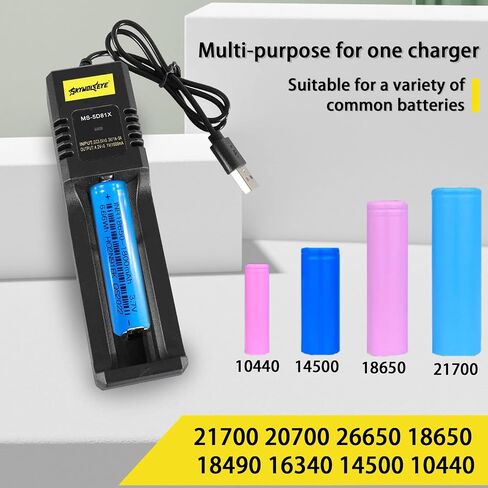 18650 شاحن بطارية USB فتحة واحدة شاحن بطارية ليثيوم 21700 26650 10440 14500 18500 16340 18650 (بطارية) in Kuwait